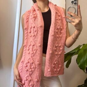 Vintage Pink Cable Knit Wool-Blend Scarf Liz Claiborne